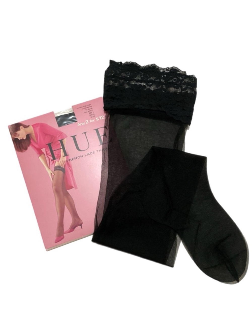 2 Pairs Black French Lace Thigh High Hose